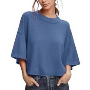Women's Blue Short-Sleeve Boxy Sweater